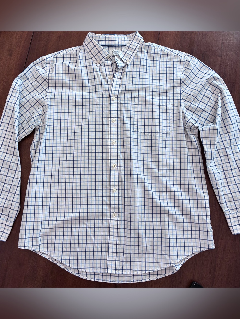 Croft & Barrow White Button-Down Shirt with Blue Windowpane Check